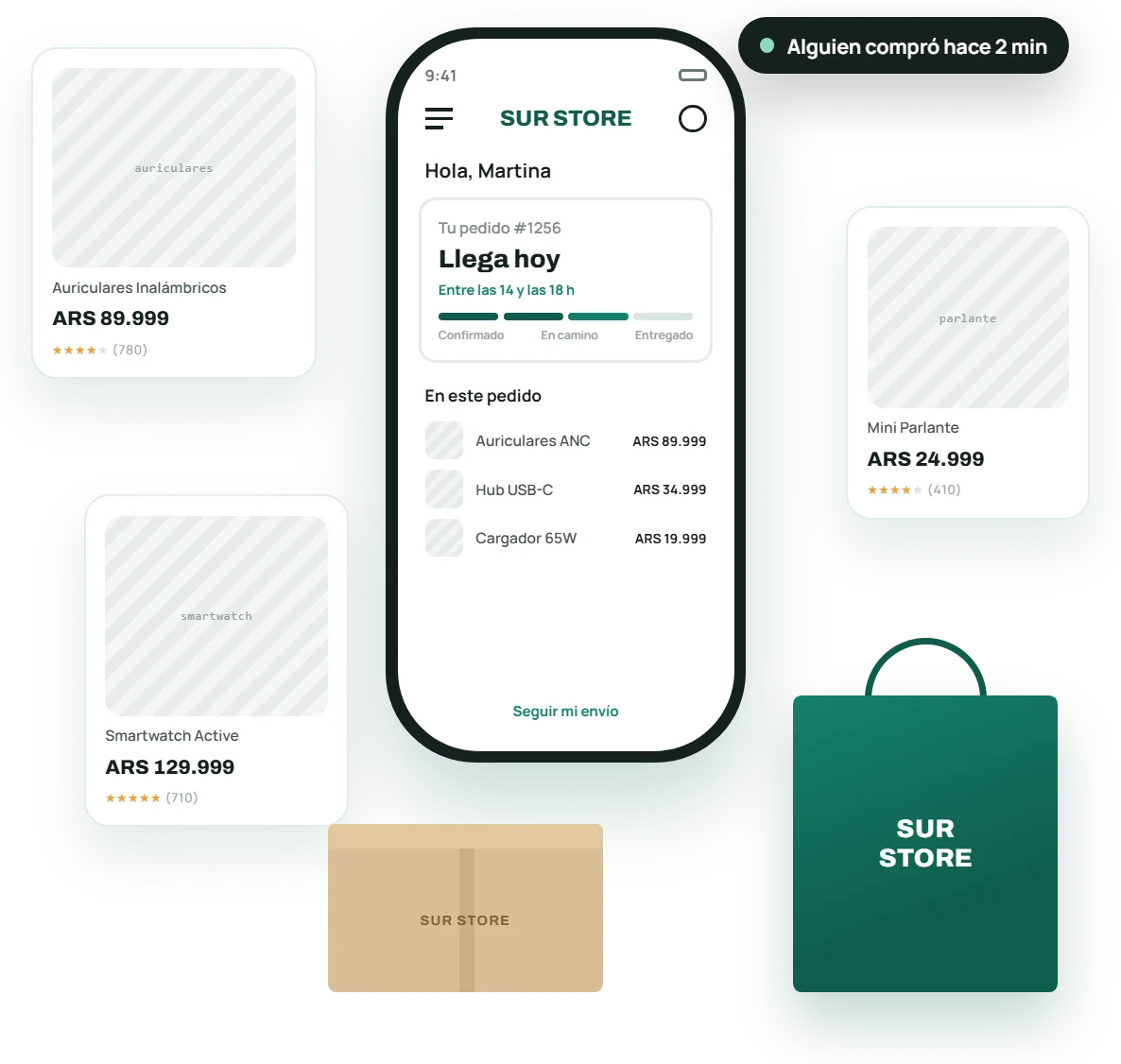 Compras en SUR STORE: pedido en camino, productos destacados y bolsa de la tienda